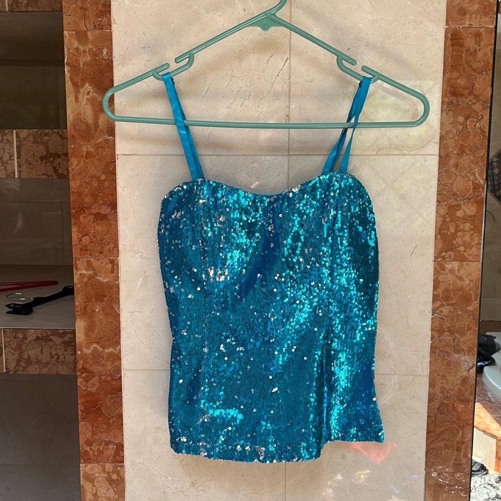 BNWT Blue sequin tank by Deb